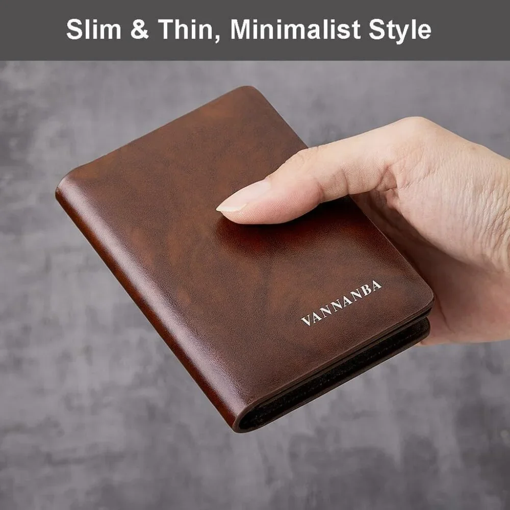 Men's Brown Genuine Leather Credit Holder Pocket Bifold Wallets Card Design